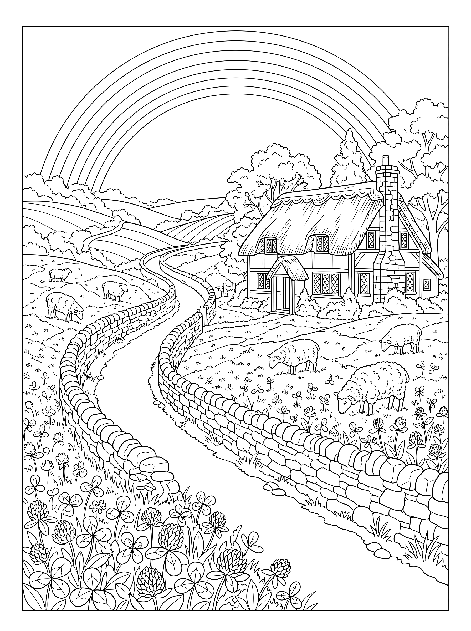 Irish countryside coloring page to print