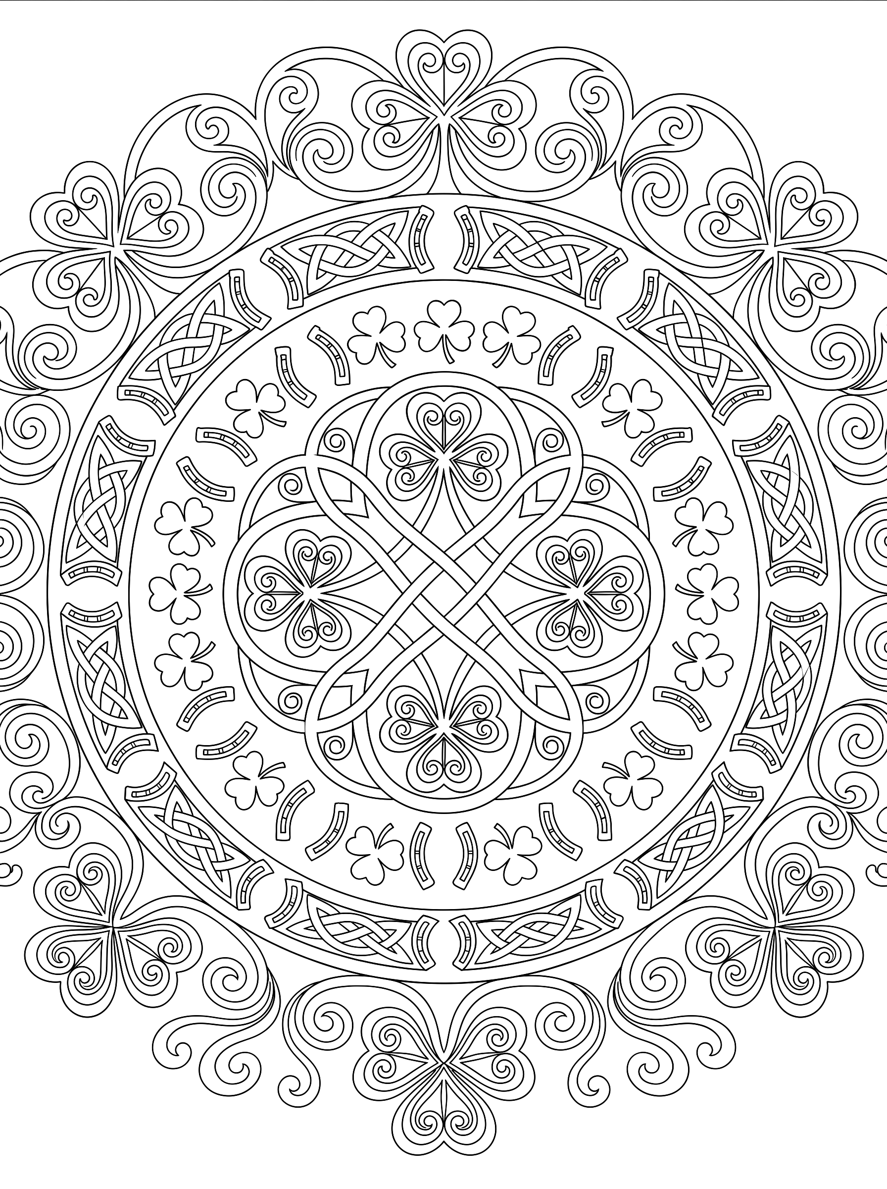 Shamrock mandala coloring page to print