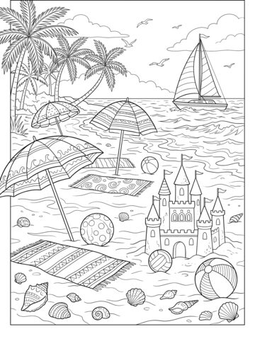 Day at the beach coloring page