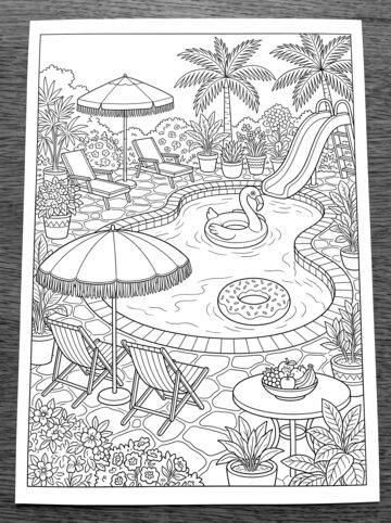 Backyard pool coloring page