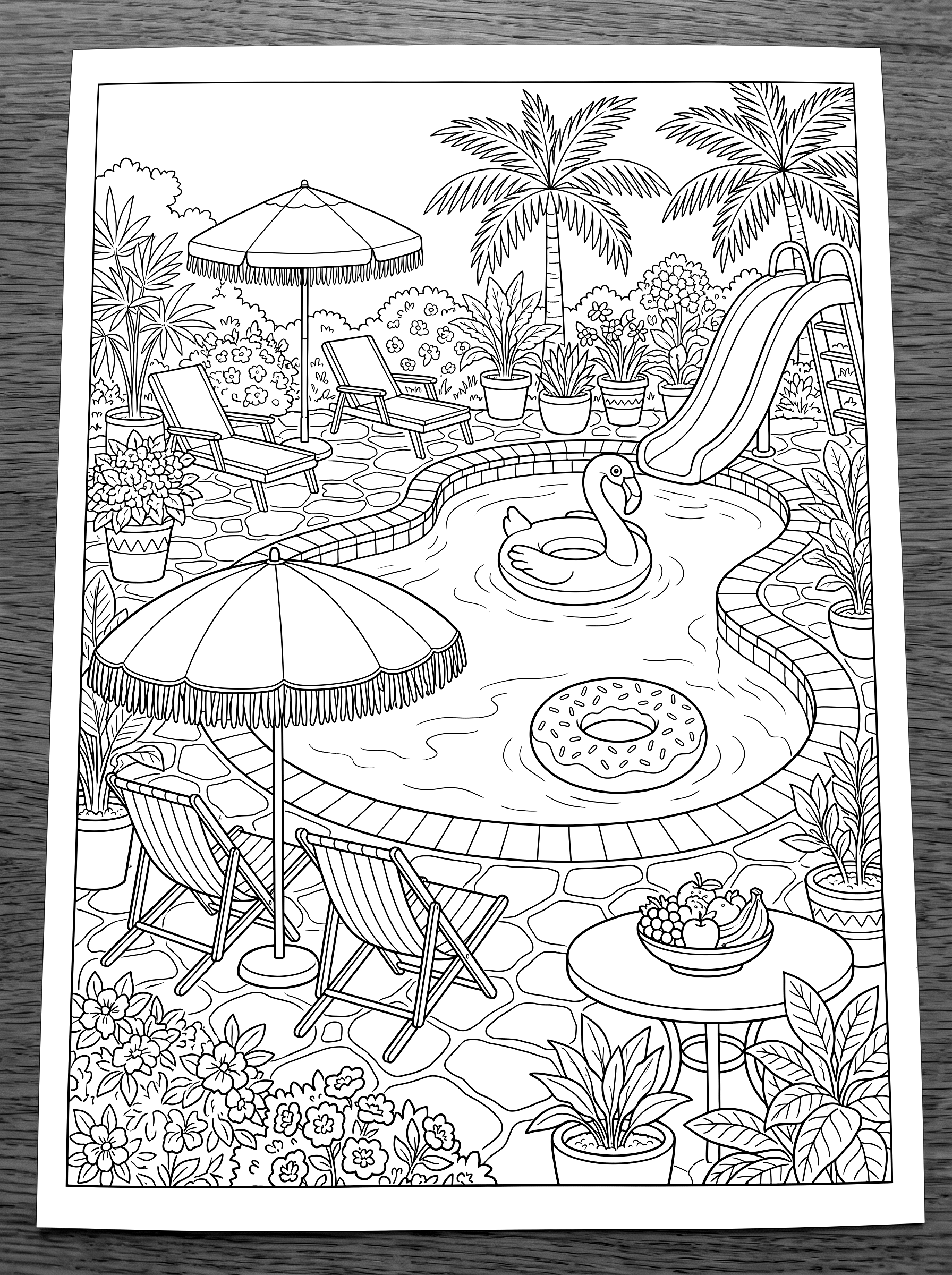 Backyard pool coloring page to print