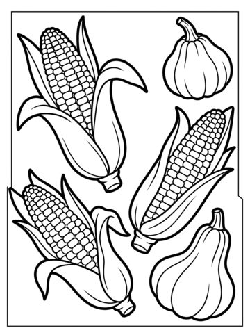 Corn and gourds coloring page