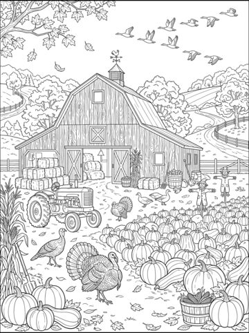 Autumn farm coloring page