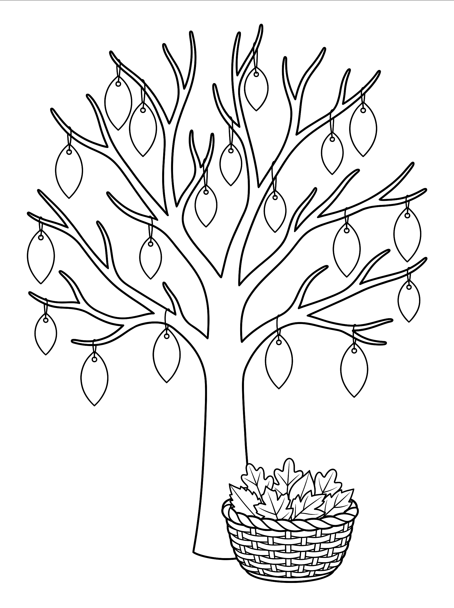Thankful tree coloring page to print