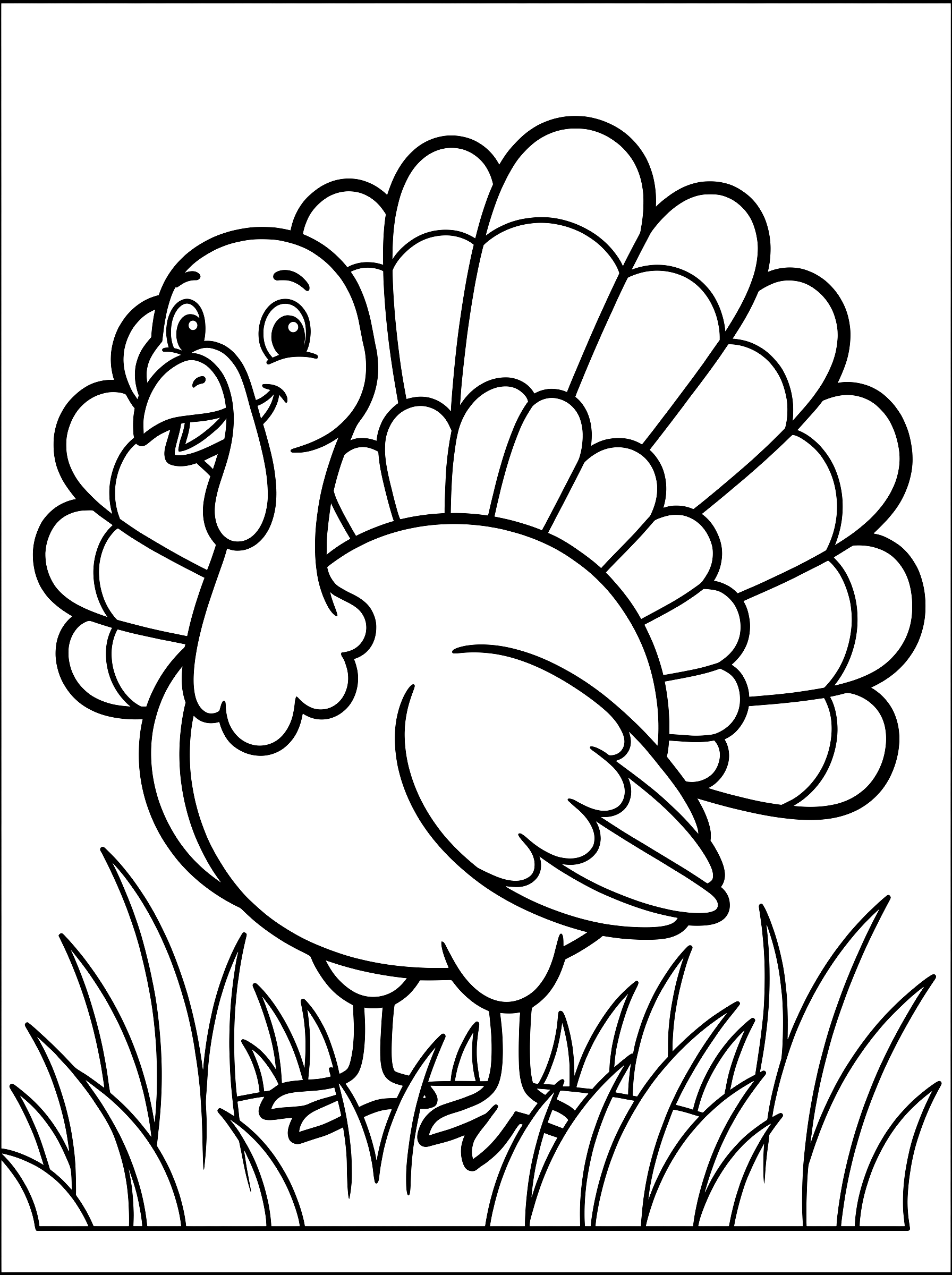 Friendly turkey coloring page to print