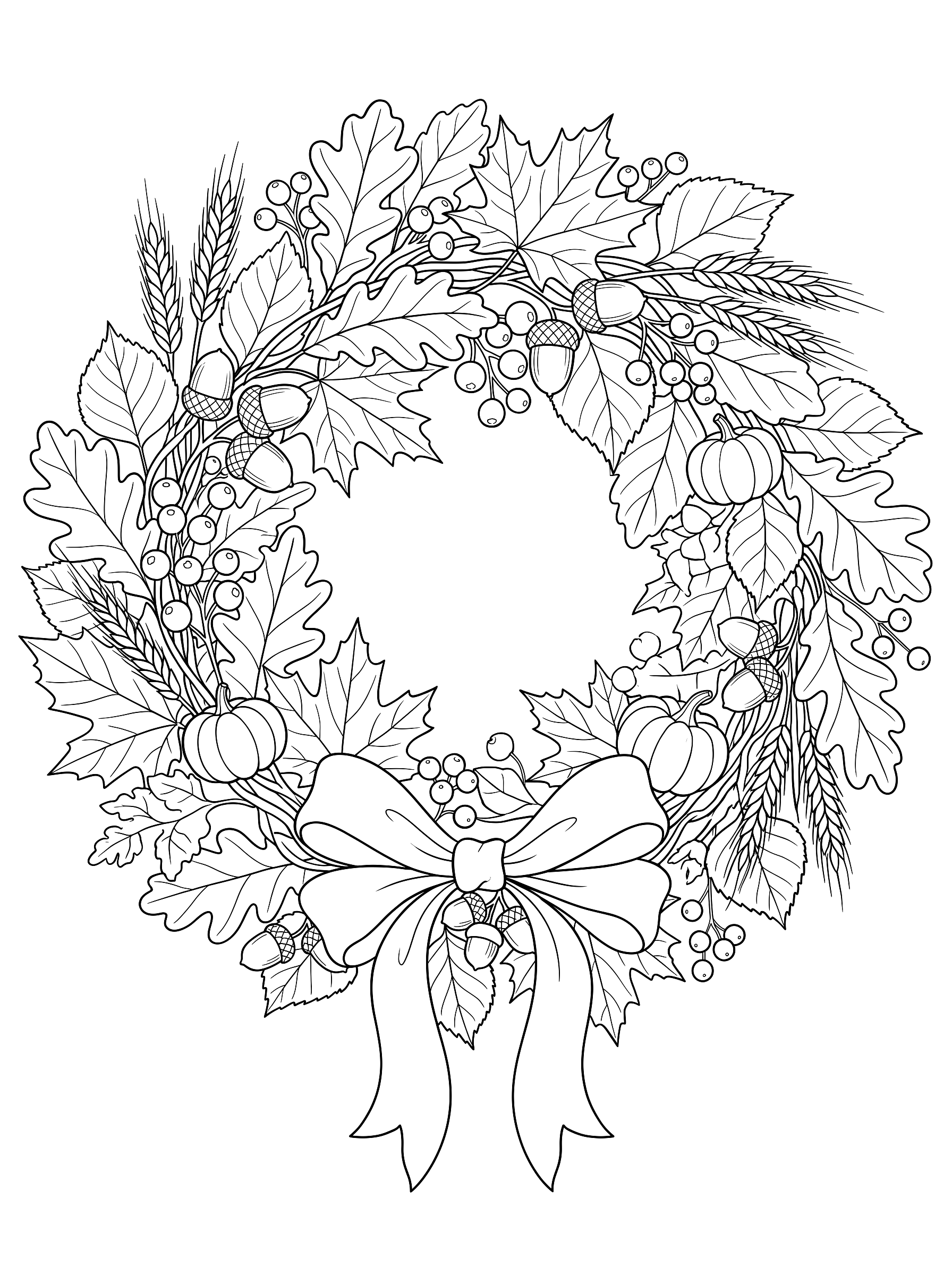 Harvest wreath coloring page to print