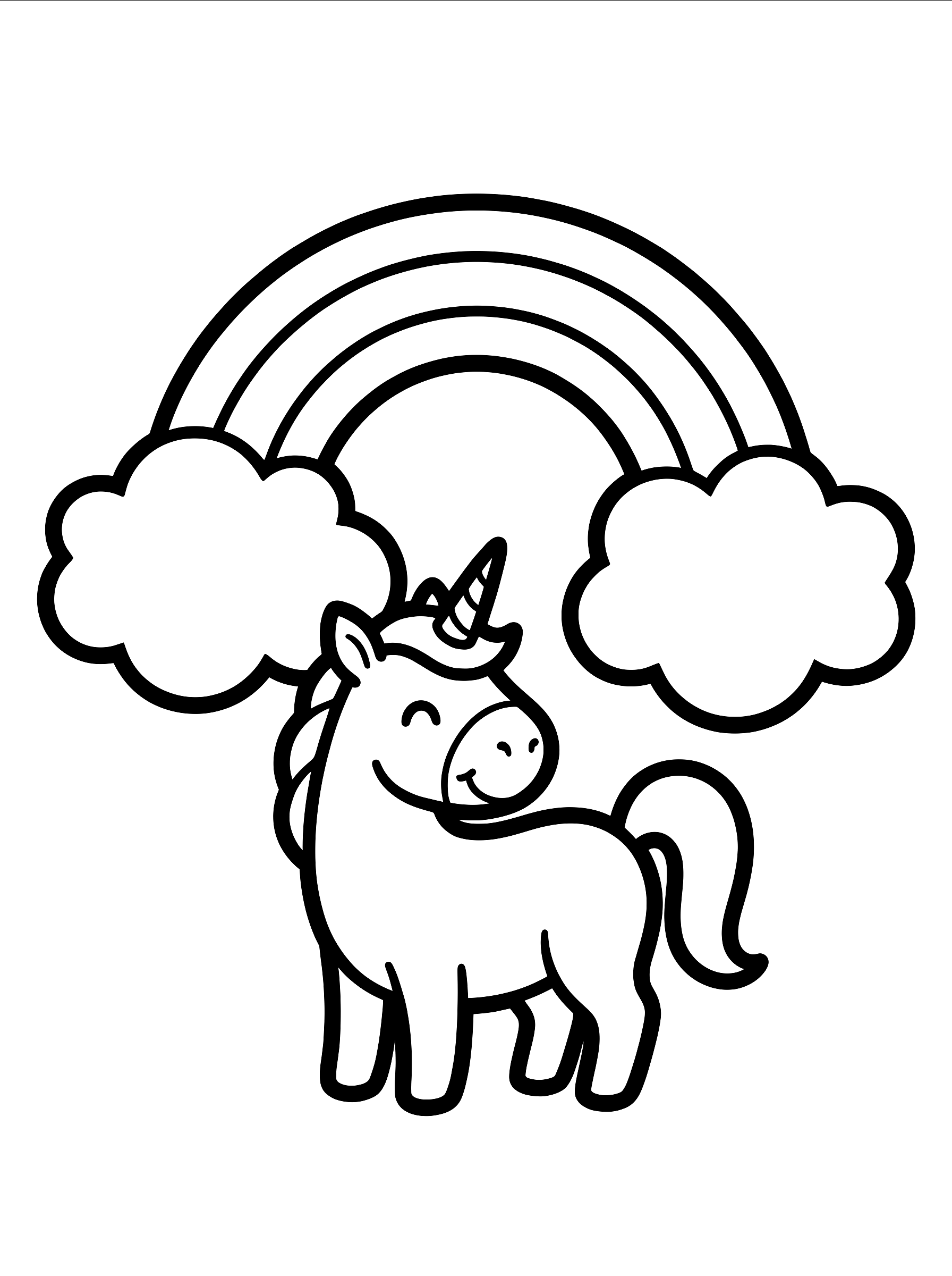 Unicorn and rainbow coloring page to print