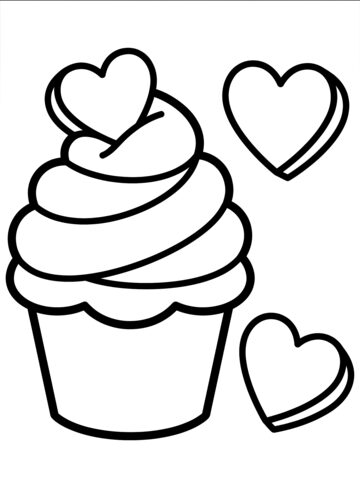 Heart cupcake coloring page
