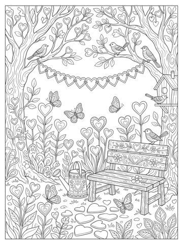 Heart garden coloring page