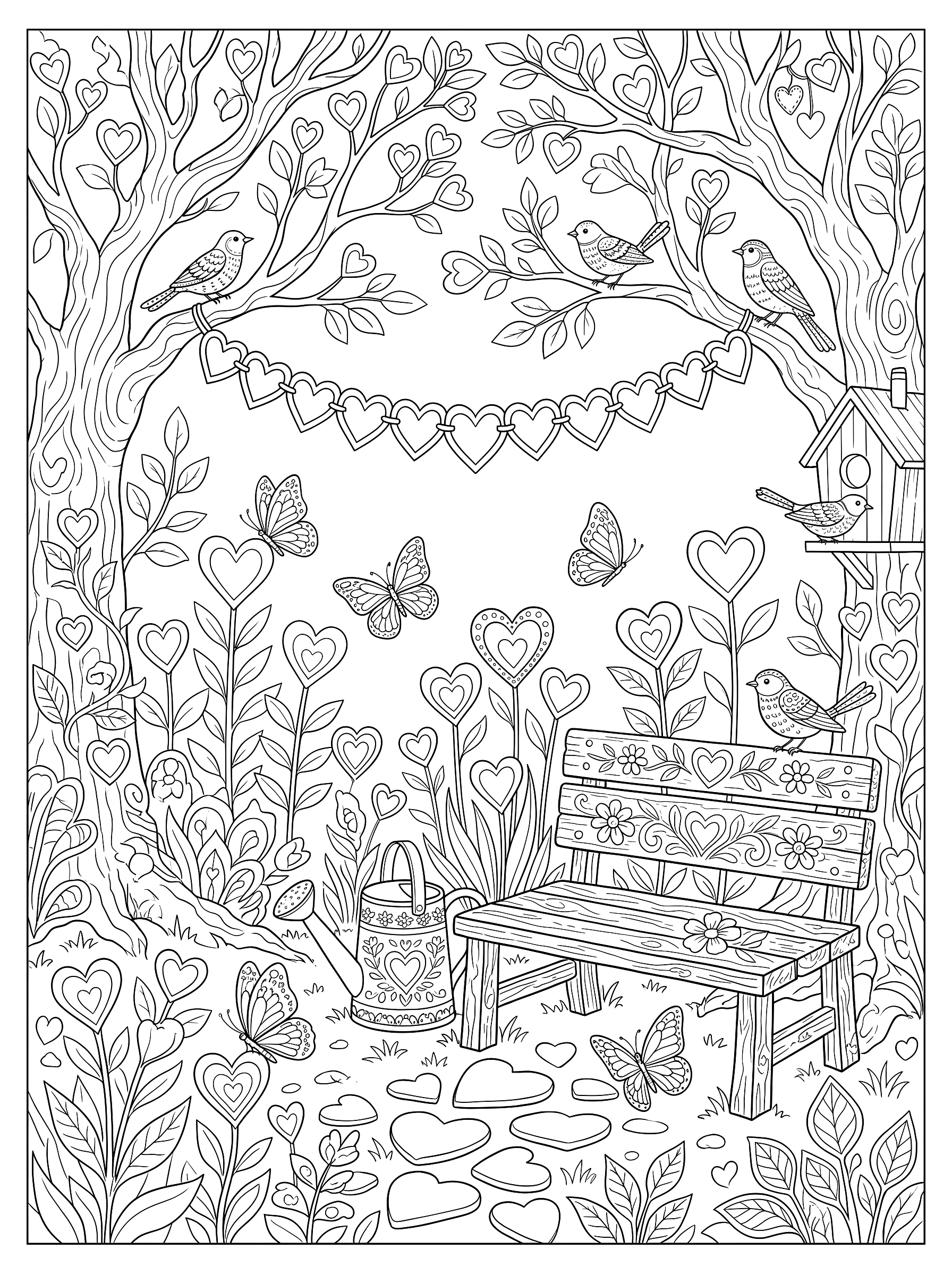 Heart garden coloring page to print