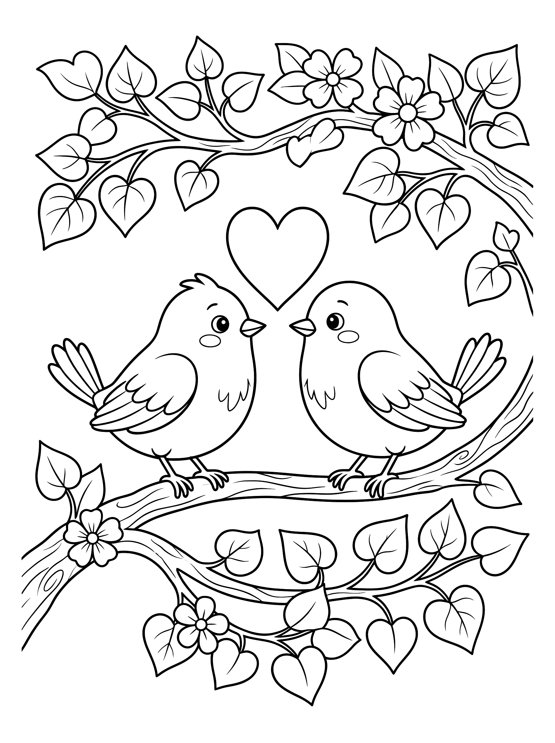 Love birds coloring page to print