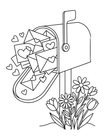 Valentine mailbox coloring page