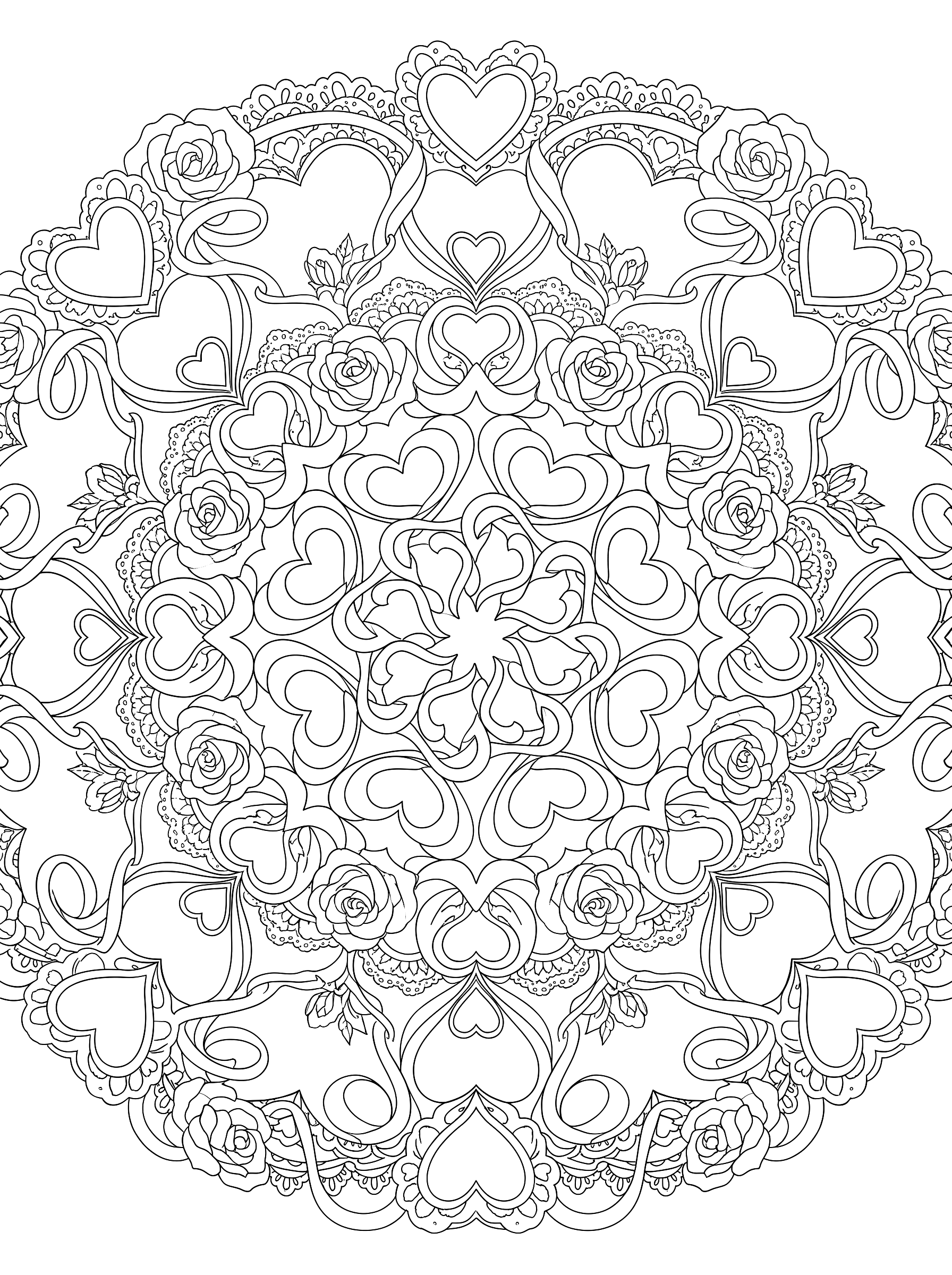 Heart mandala coloring page to print