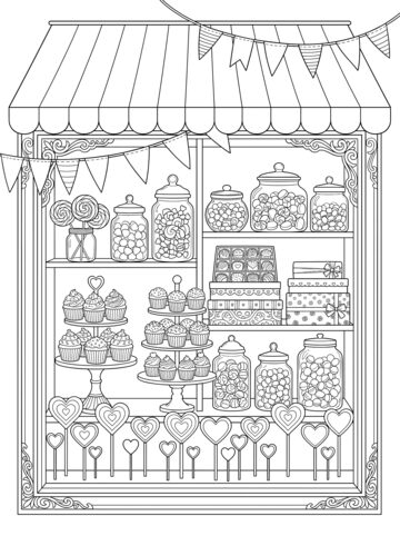 Sweet shop window coloring page