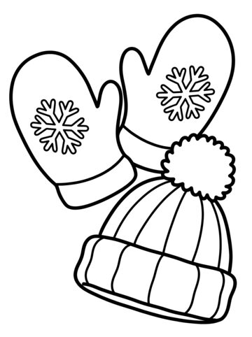 Mittens and a wooly hat coloring page