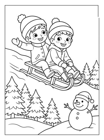 Sledding hill coloring page