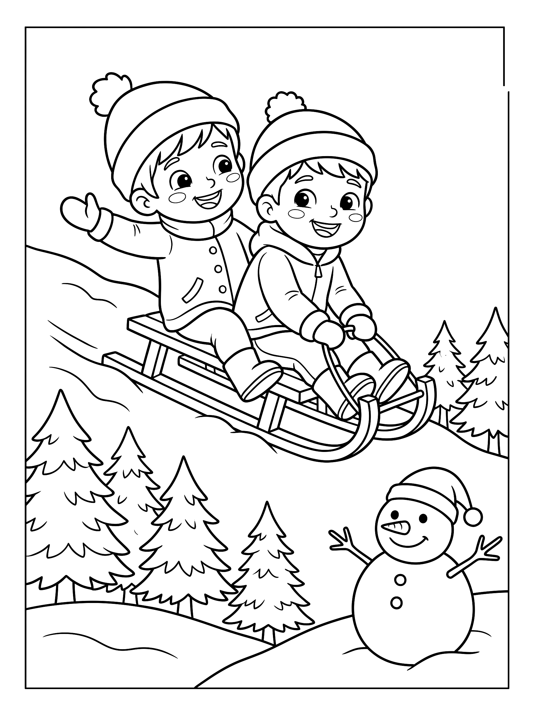 Sledding hill coloring page to print