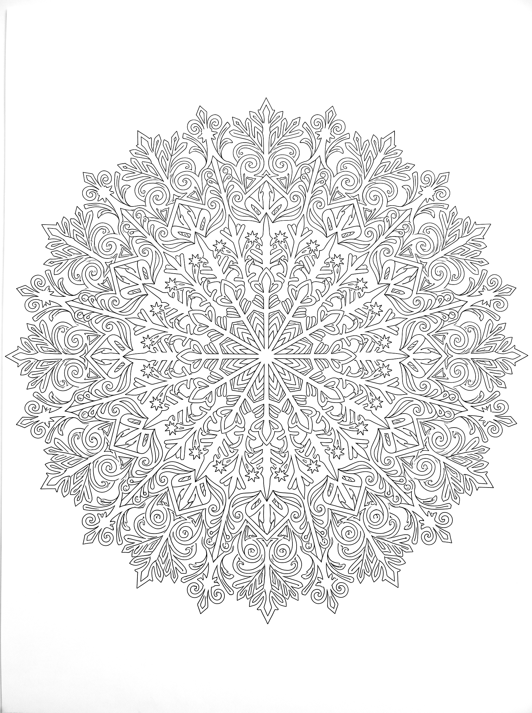 Snowflake mandala coloring page to print
