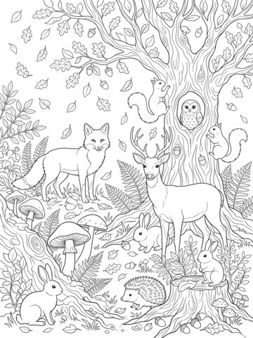 Woodland friends coloring page