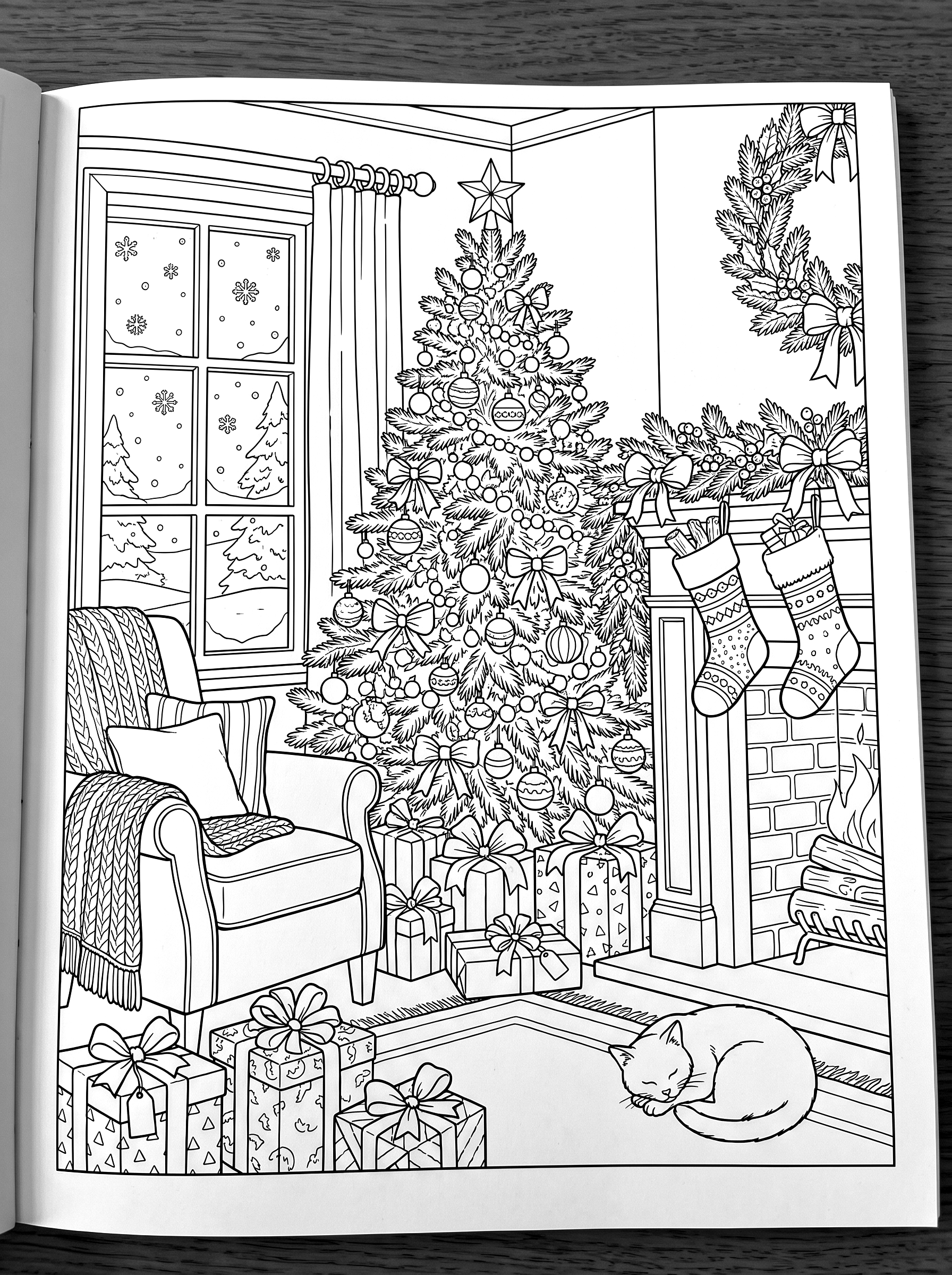Christmas morning coloring page to print