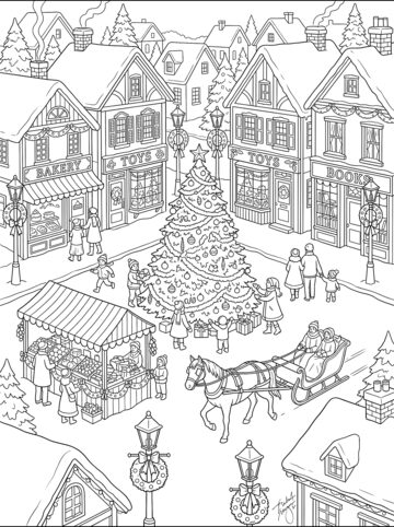 Christmas village coloring page