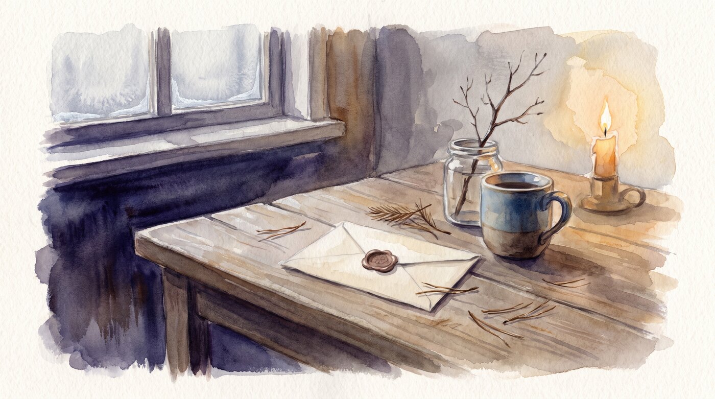 An envelope on a kitchen table in the quiet week after Christmas